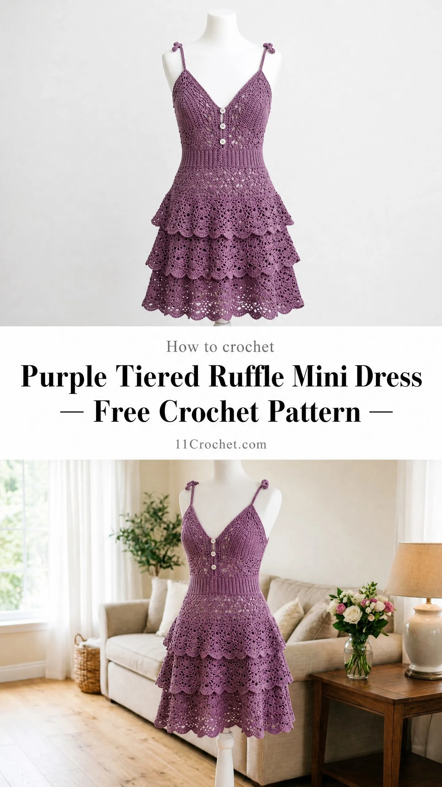 Purple Tiered Ruffle Mini Dress Free Crochet Pattern
