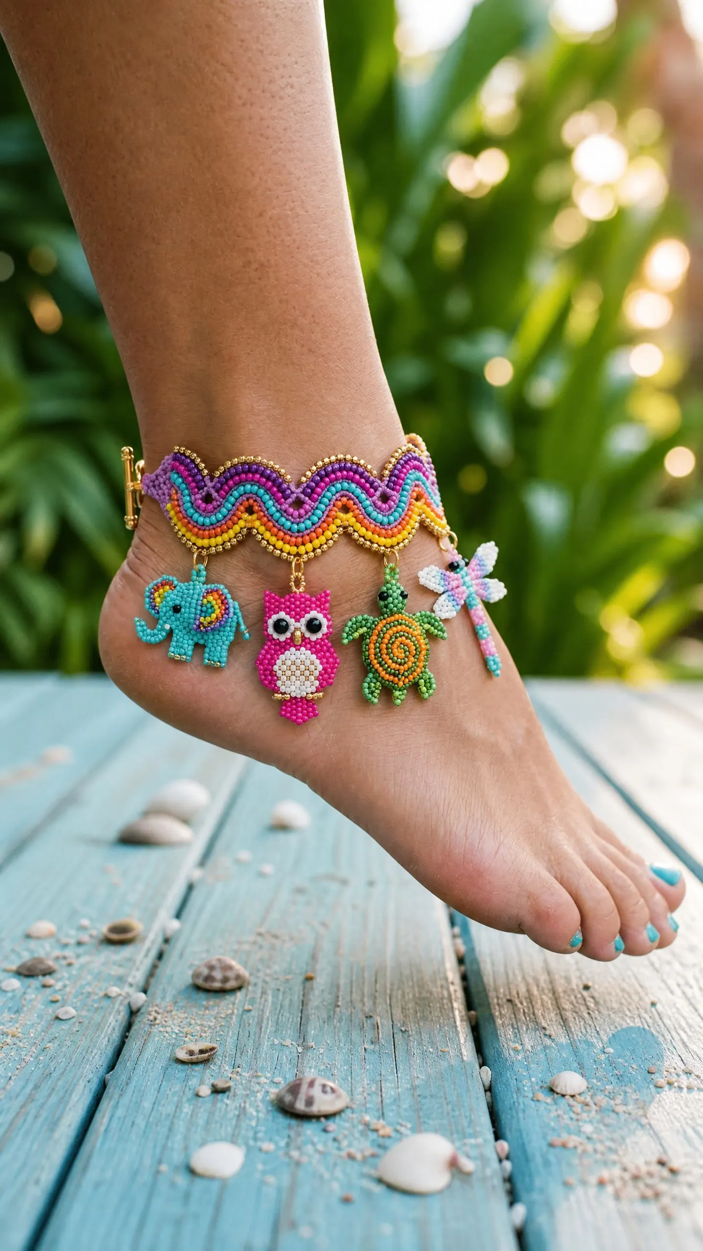 Rainbow Beaded Charm Anklet Free Crochet Pattern