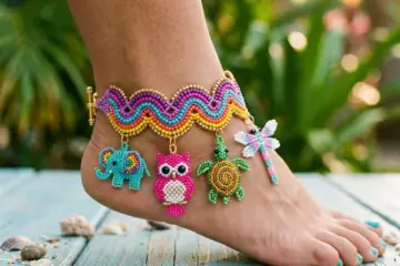 Rainbow Beaded Charm Anklet Free Crochet Pattern