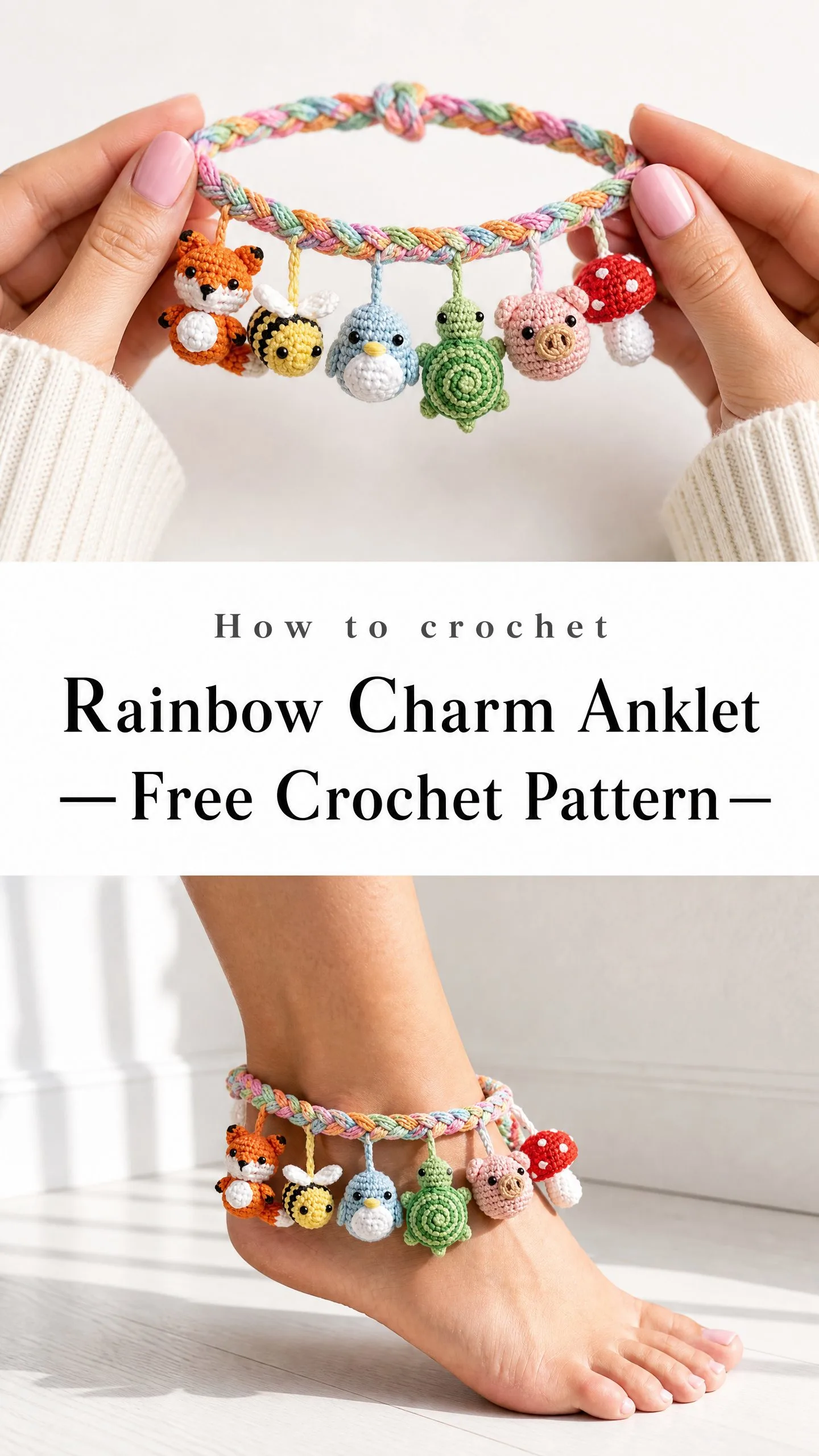 Rainbow Charm Anklet Free Crochet Pattern