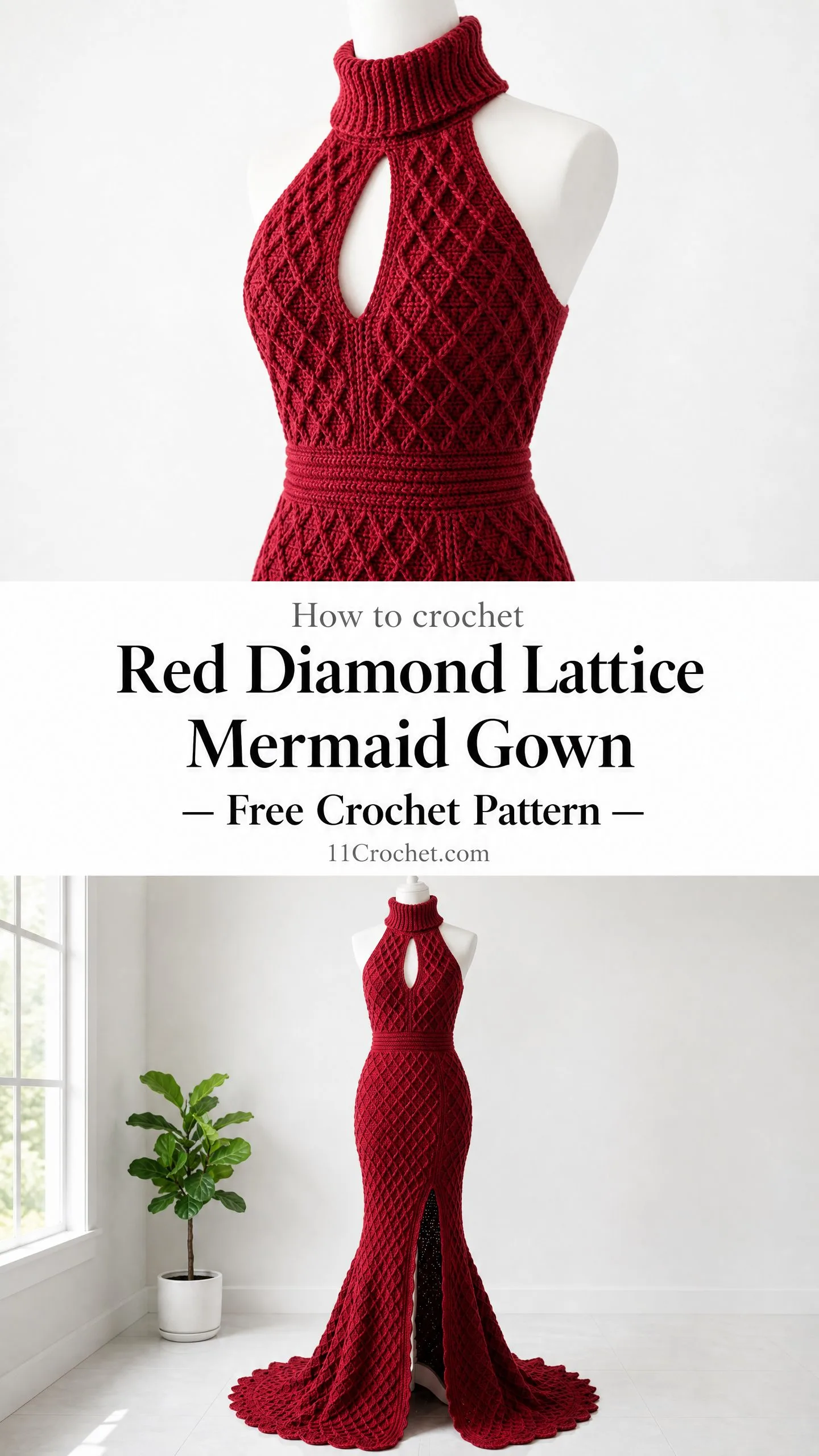 Red Diamond Lattice Mermaid Gown Free Crochet Pattern