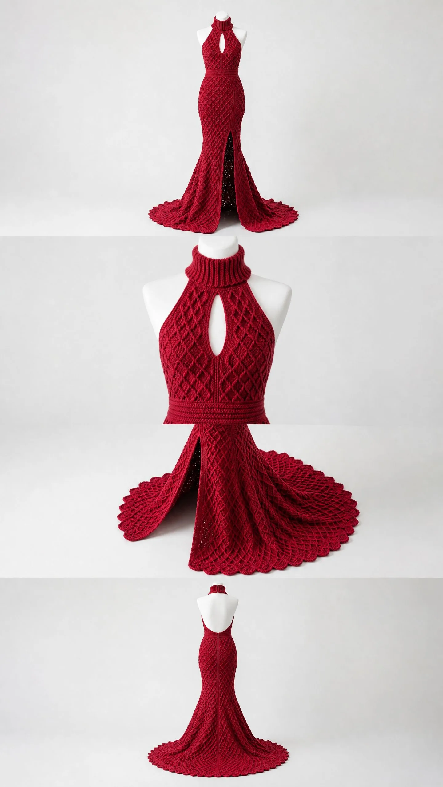Red Diamond Lattice Mermaid Gown Free Crochet Pattern