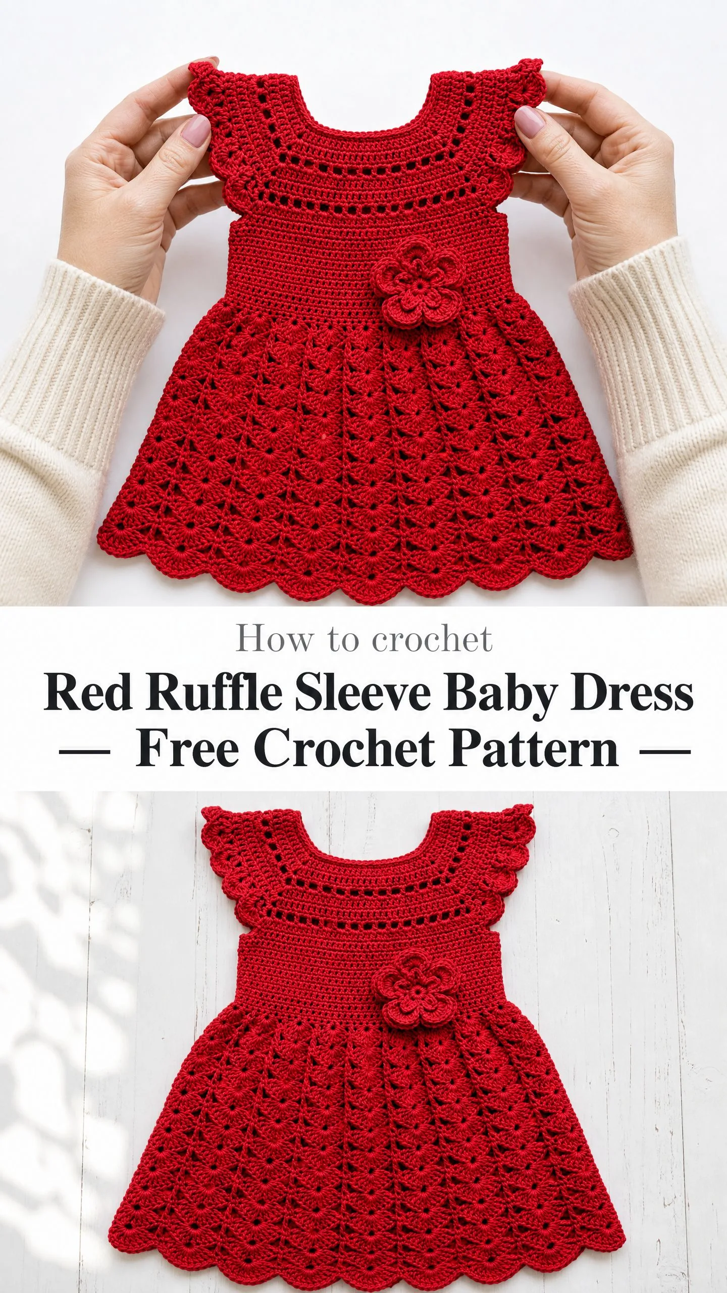 Red Ruffle Sleeve Baby Dress Free Crochet Pattern