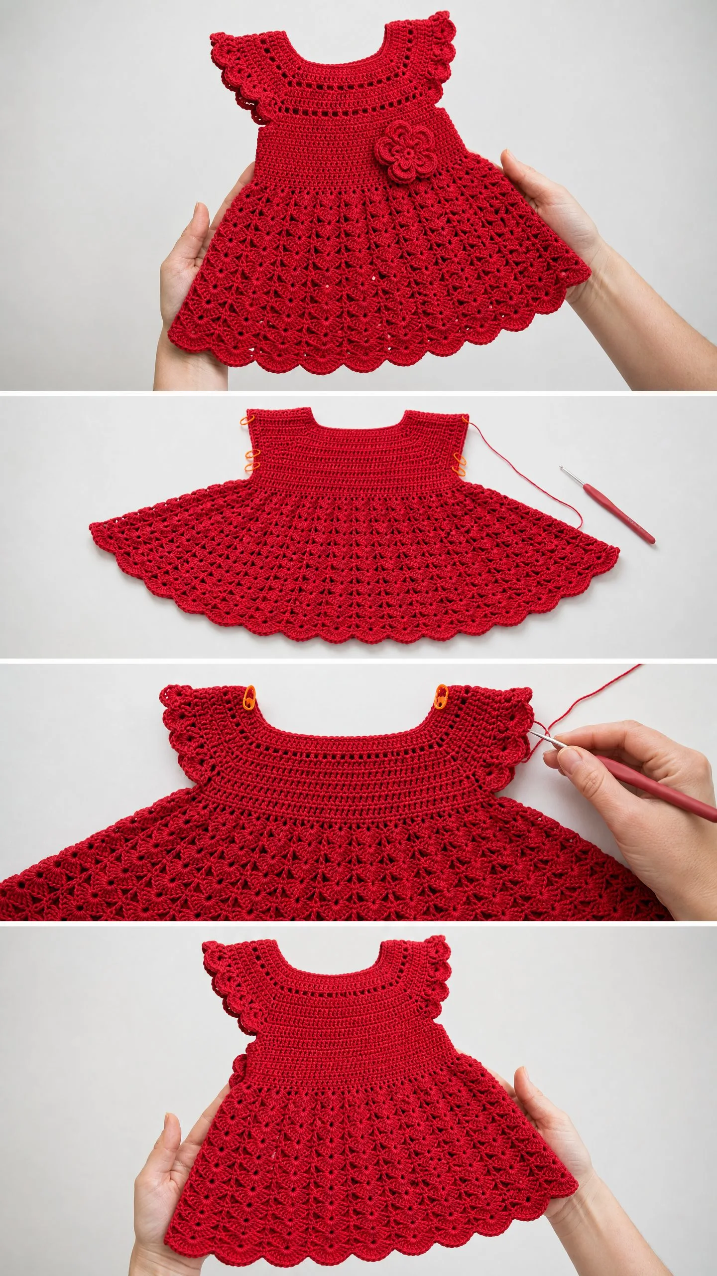 Red Ruffle Sleeve Baby Dress Free Crochet Pattern