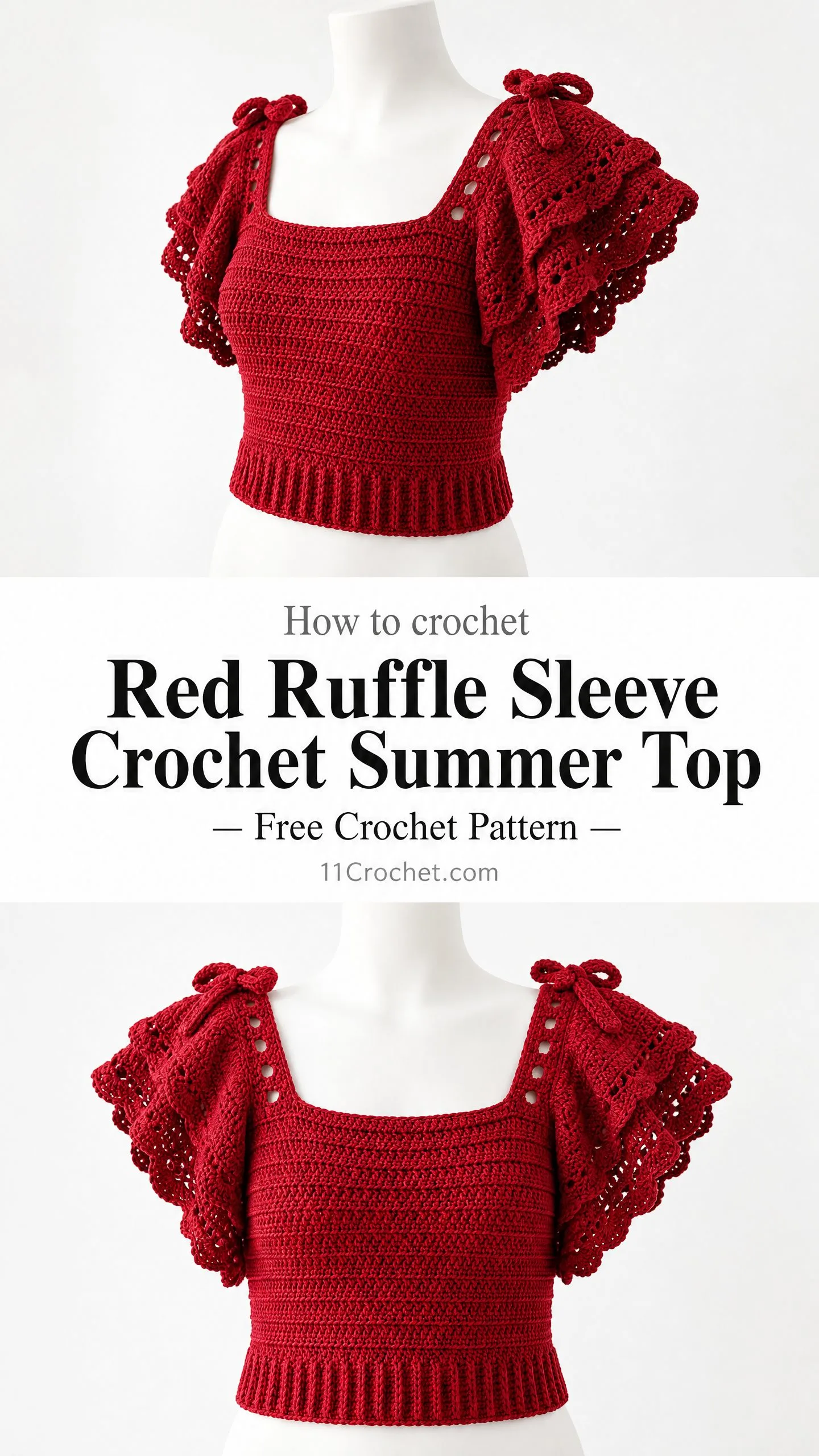 Red Ruffle Sleeve Crochet Summer Top Free Pattern