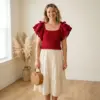 Red Ruffle Sleeve Crochet Summer Top Free Pattern