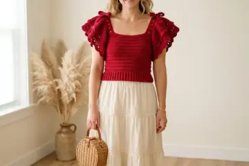 Red Ruffle Sleeve Crochet Summer Top Free Pattern