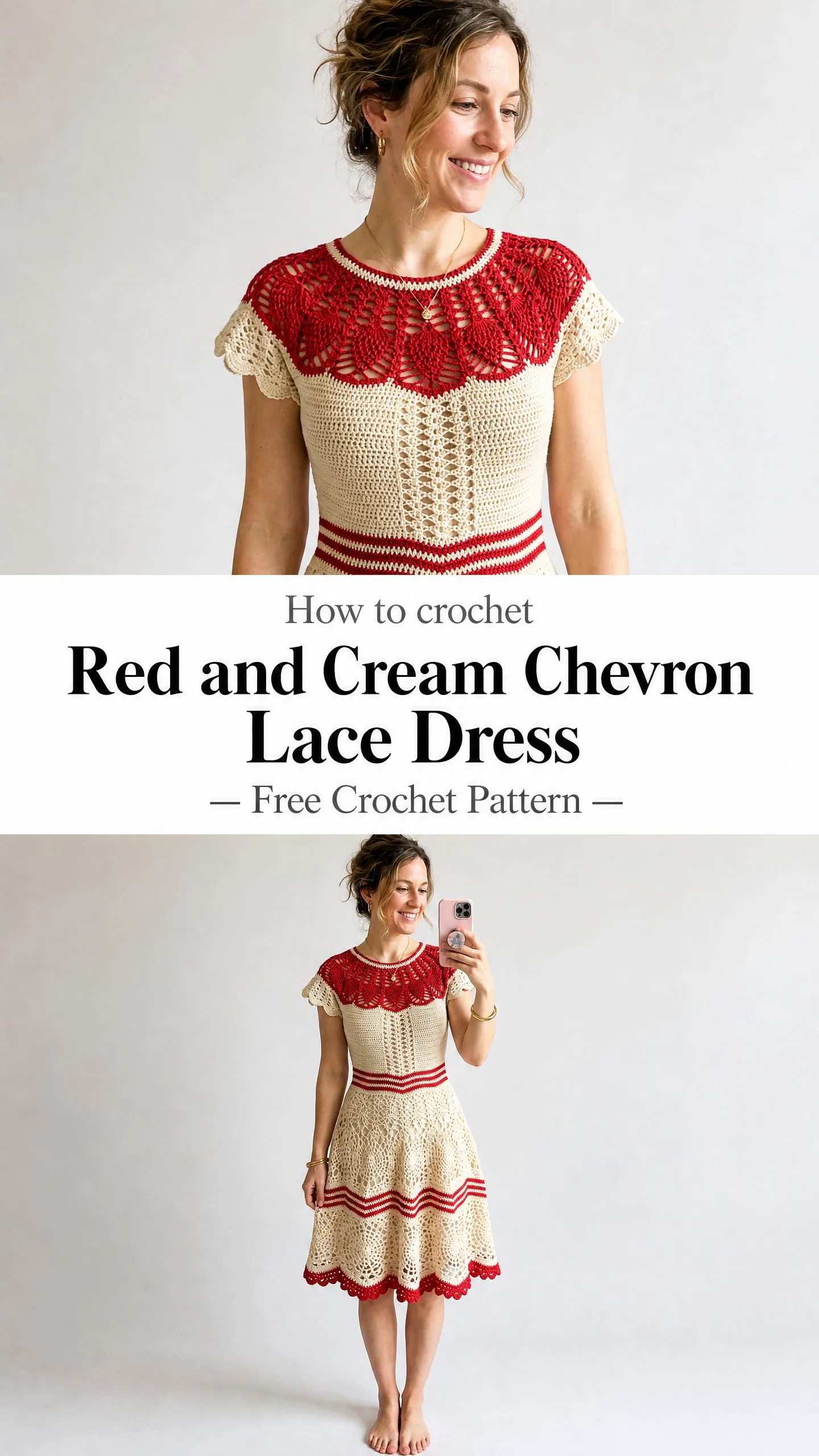 Red and Cream Chevron Lace Dress Free Crochet Pattern