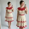 Red and Cream Chevron Lace Dress Free Crochet Pattern