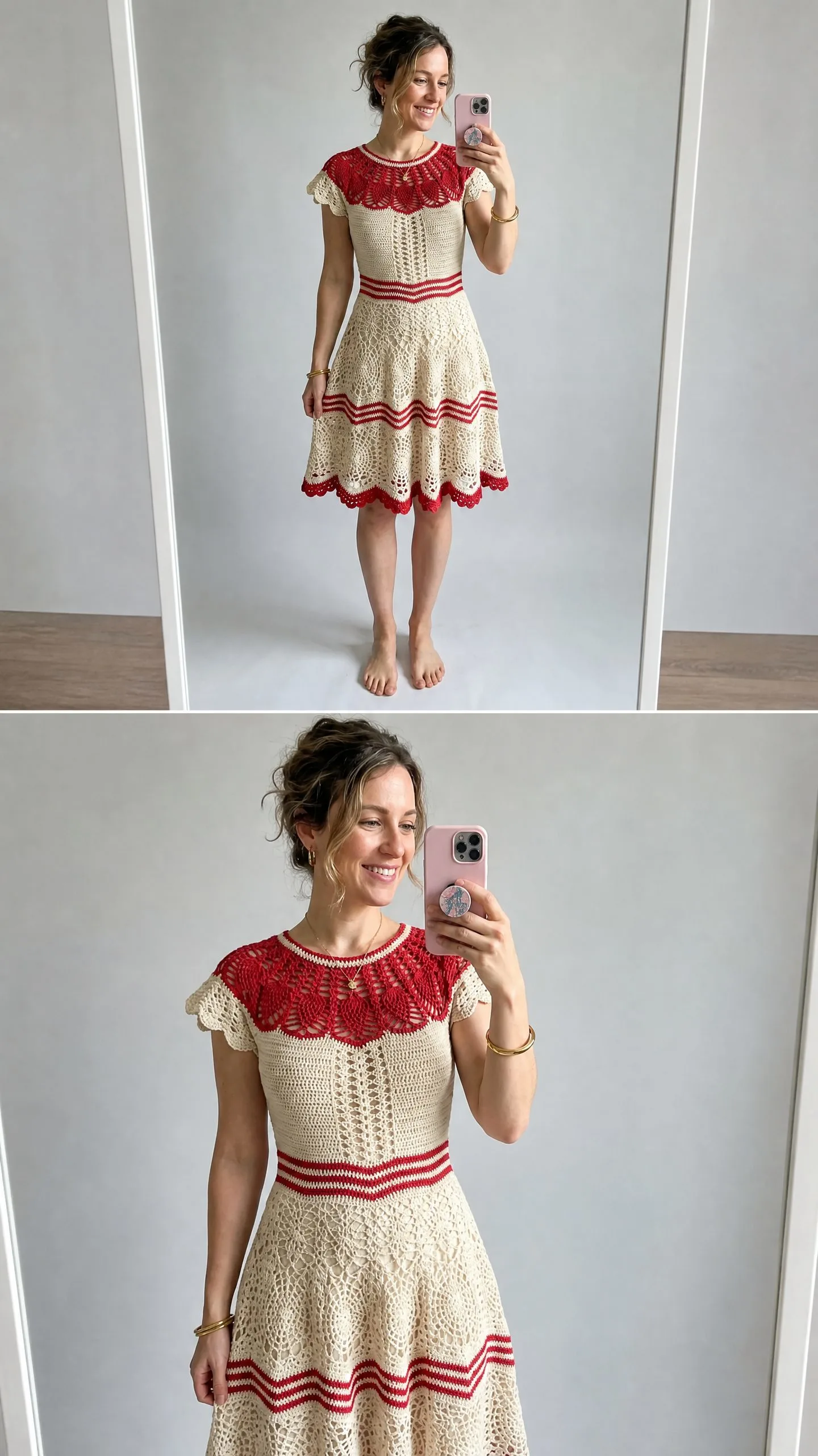 Red and Cream Chevron Lace Dress Free Crochet Pattern