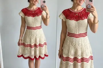 Red and Cream Chevron Lace Dress Free Crochet Pattern