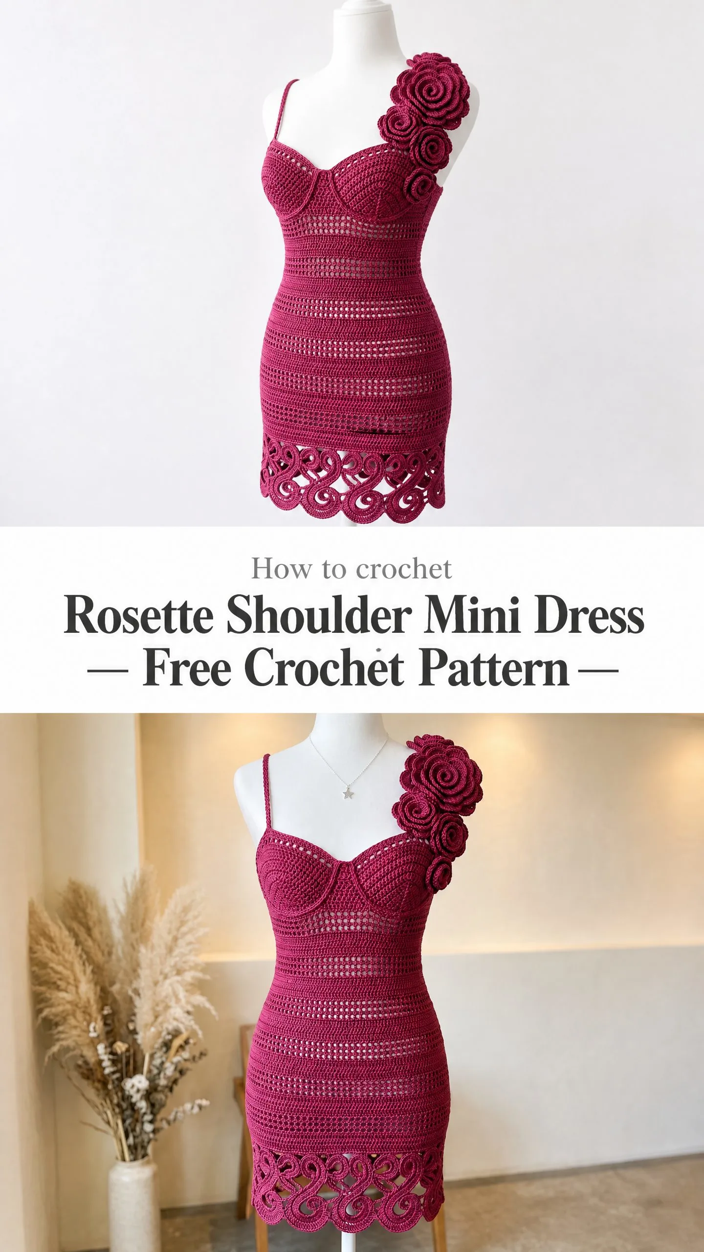 Rosette Shoulder Mini Dress Free Crochet Pattern