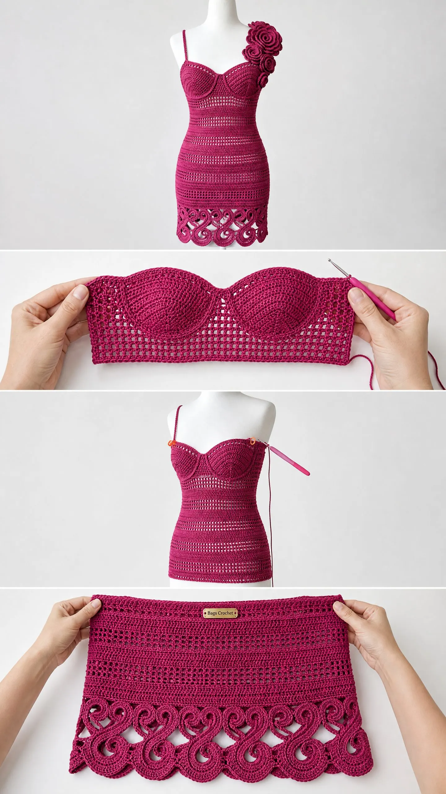 Rosette Shoulder Mini Dress Free Crochet Pattern
