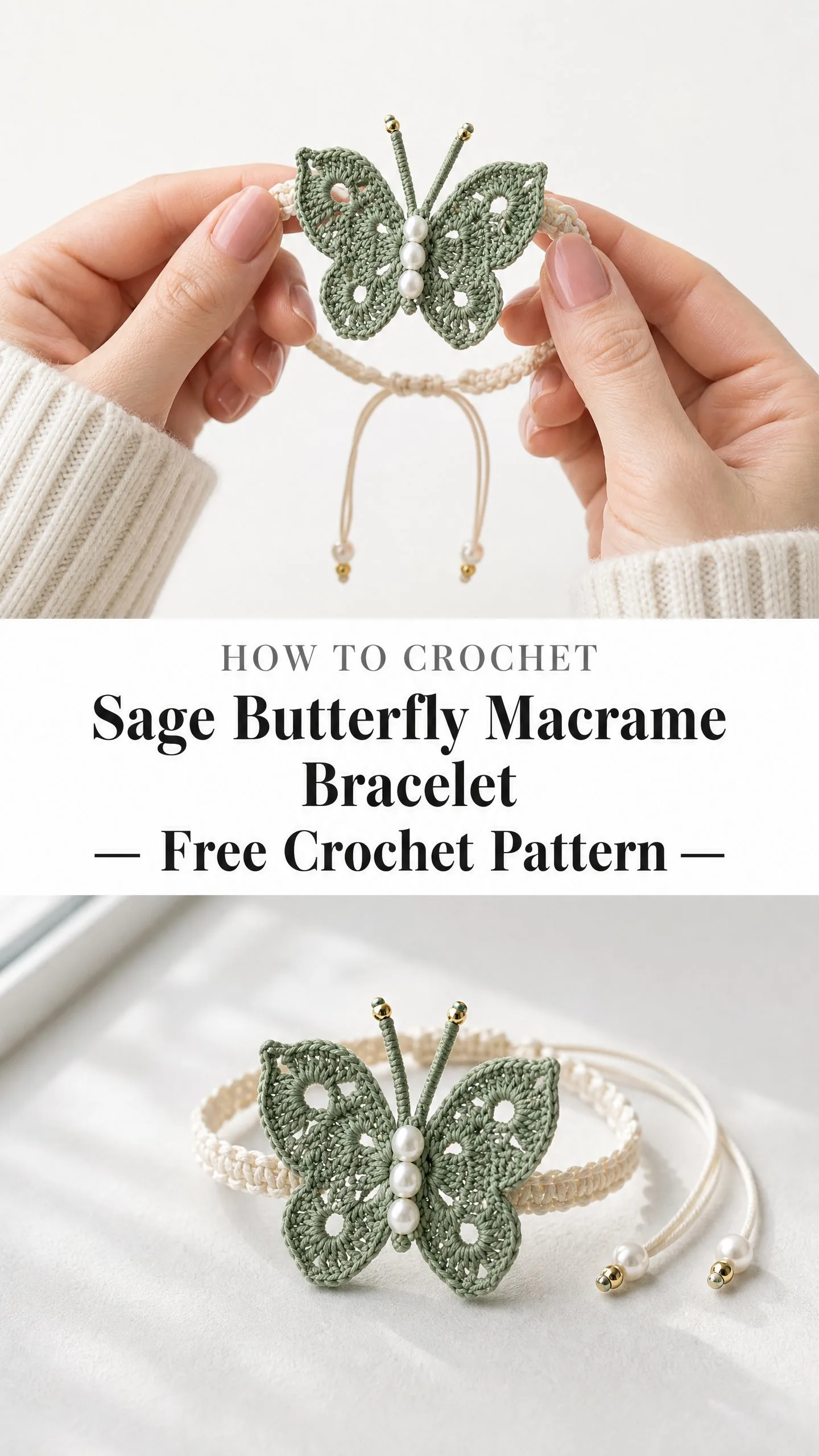 Sage Butterfly Macrame Bracelet Free Crochet Pattern