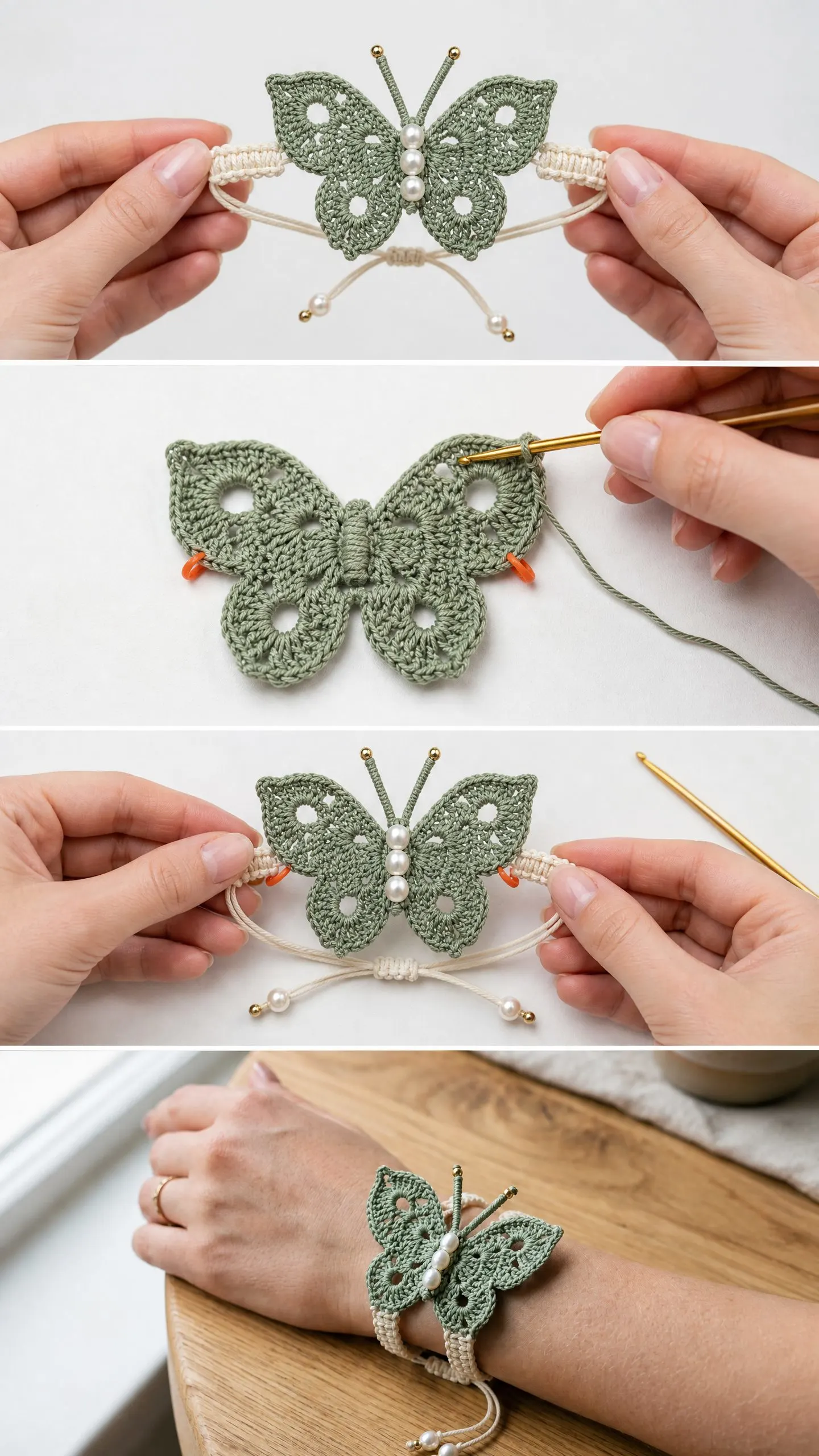 Sage Butterfly Macrame Bracelet Free Crochet Pattern
