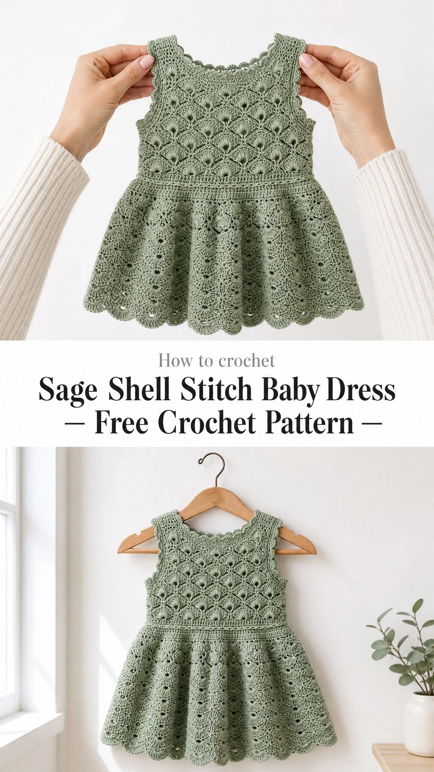 Sage Shell Stitch Baby Dress Free Crochet Pattern