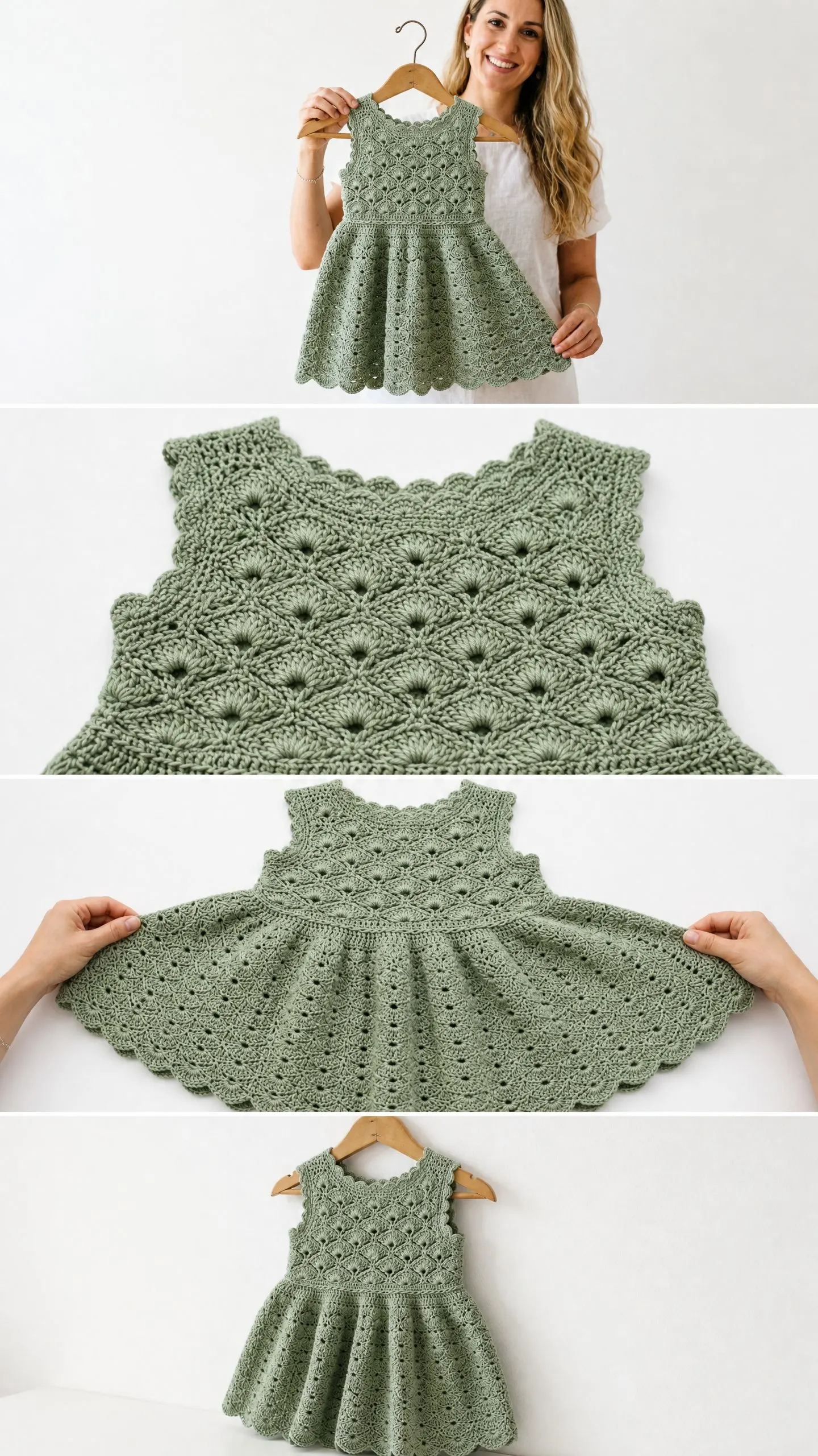 Sage Shell Stitch Baby Dress Free Crochet Pattern