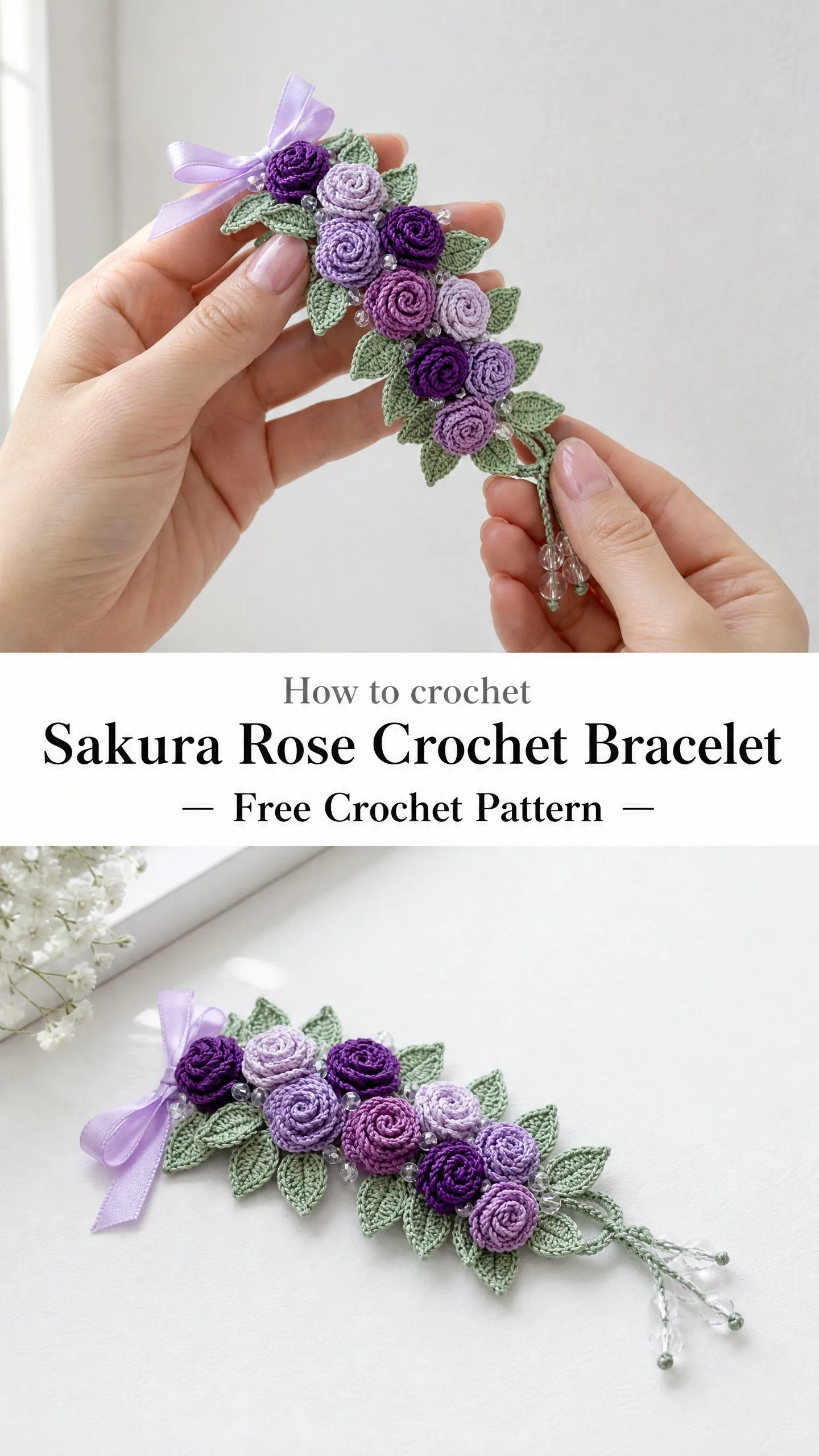 Sakura Rose Crochet Bracelet Free Crochet Pattern