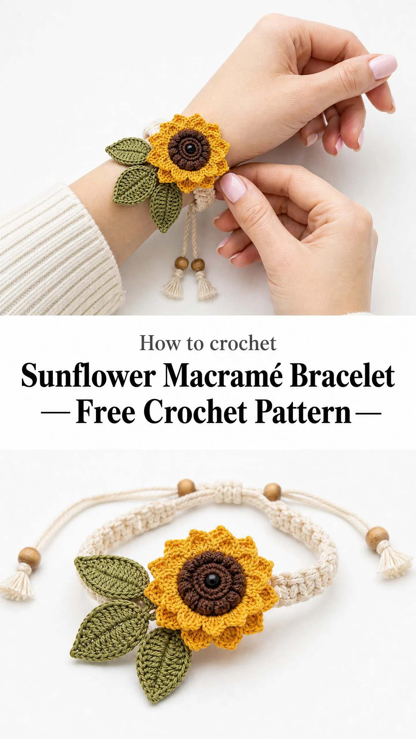 Sunflower Macramé Bracelet Free Crochet Pattern