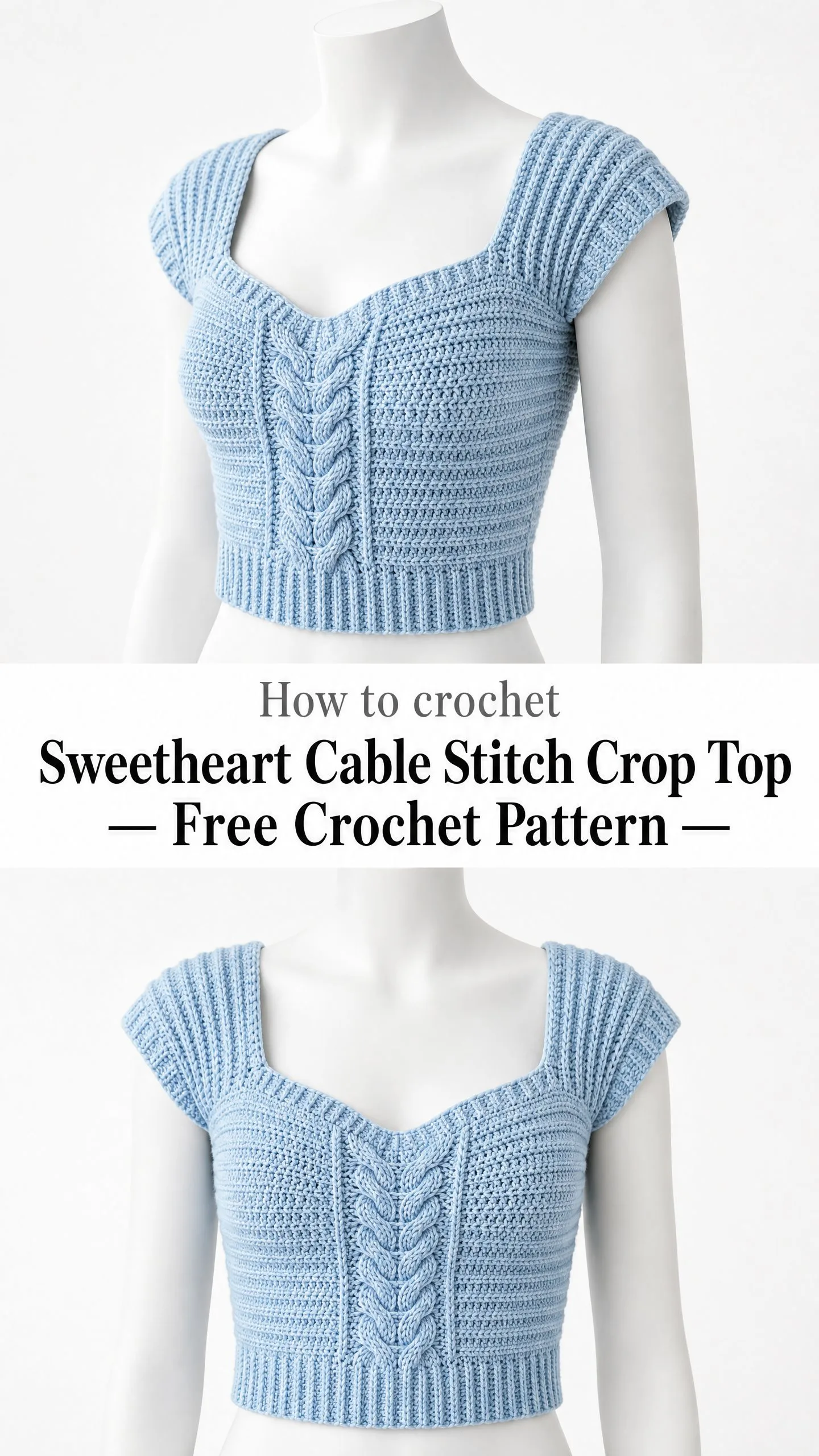 Sweetheart Cable Stitch Crop Top Free Crochet Pattern