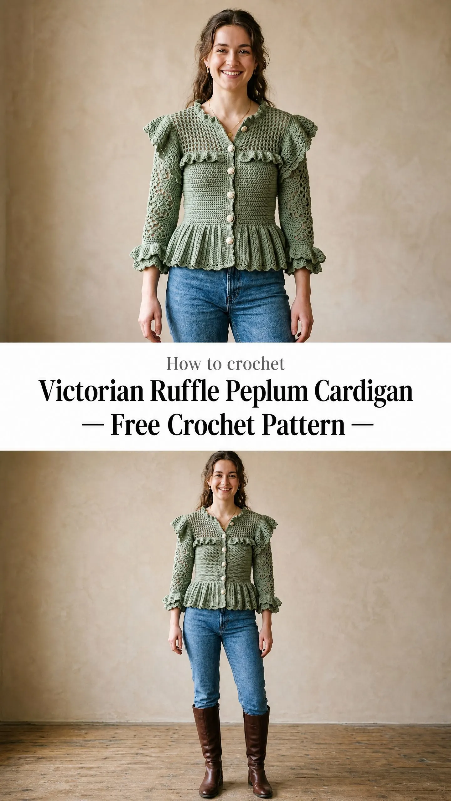 Victorian Ruffle Peplum Cardigan Free Crochet Pattern