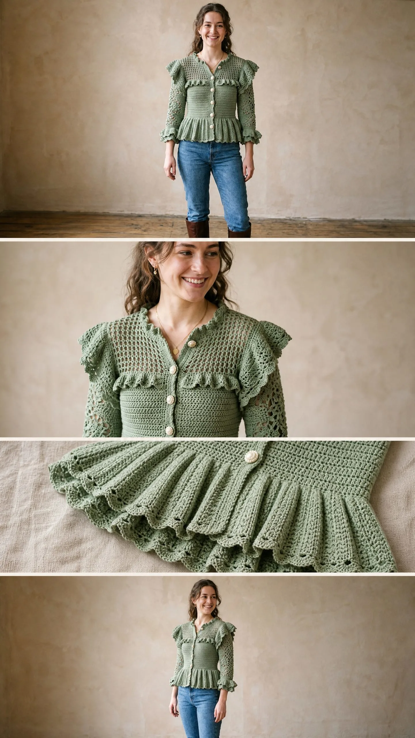 Victorian Ruffle Peplum Cardigan Free Crochet Pattern