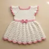 White & Pink Baby Dress with Bow Free Crochet Pattern