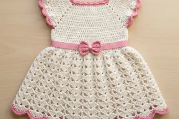 White & Pink Baby Dress with Bow Free Crochet Pattern