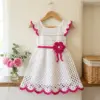 White and Pink Floral Baby Dress Free Crochet Pattern