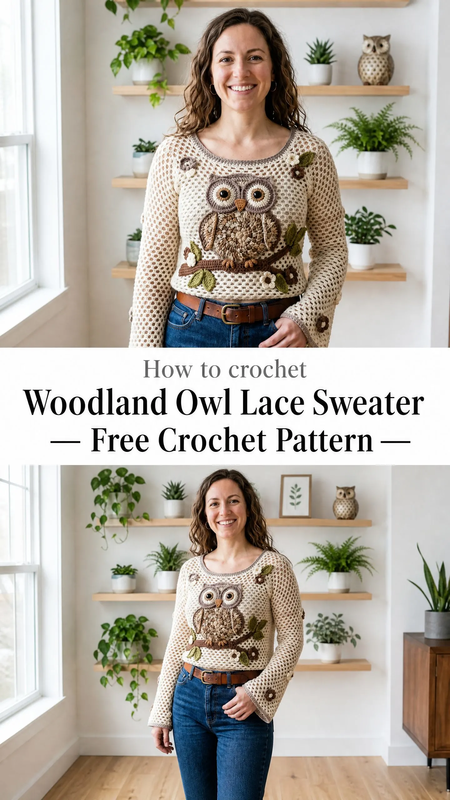 Woodland Owl Lace Sweater Free Crochet Pattern