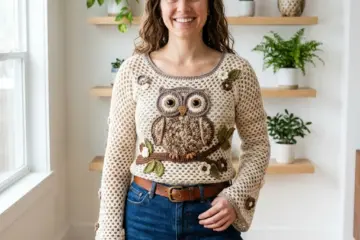 Woodland Owl Lace Sweater Free Crochet Pattern