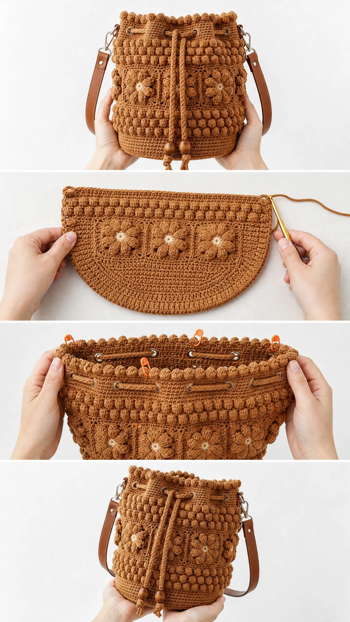 Boho Floral Drawstring Bucket Bag Free Crochet Pattern