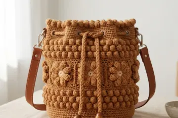 Boho Floral Drawstring Bucket Bag Free Crochet Pattern