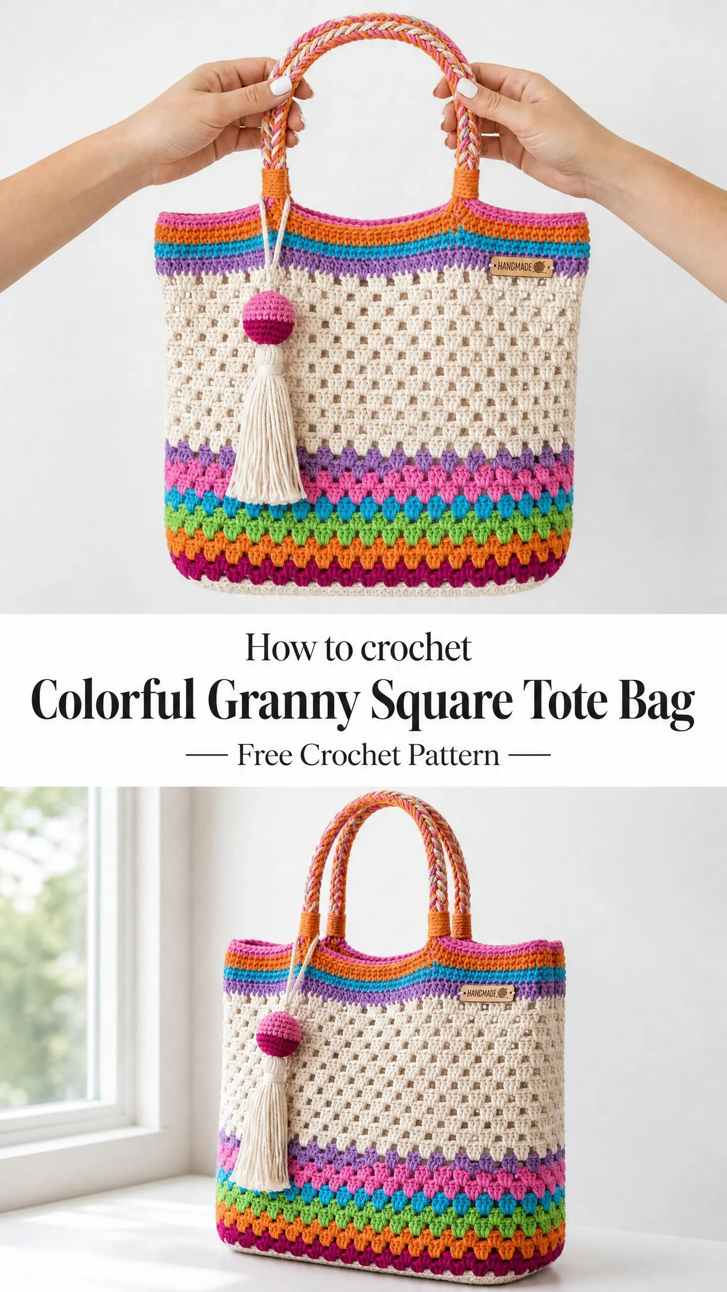 Colorful Granny Square Tote Bag Free Crochet Pattern