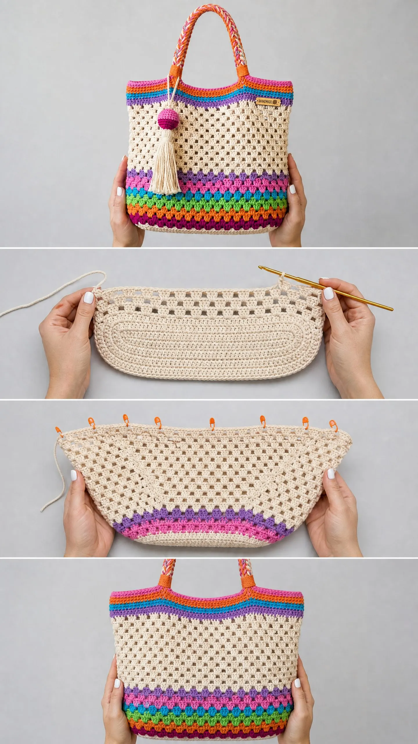 Colorful Granny Square Tote Bag Free Crochet Pattern