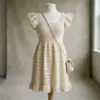 Cream Ruffle Sleeve Babydoll Dress Free Crochet Pattern