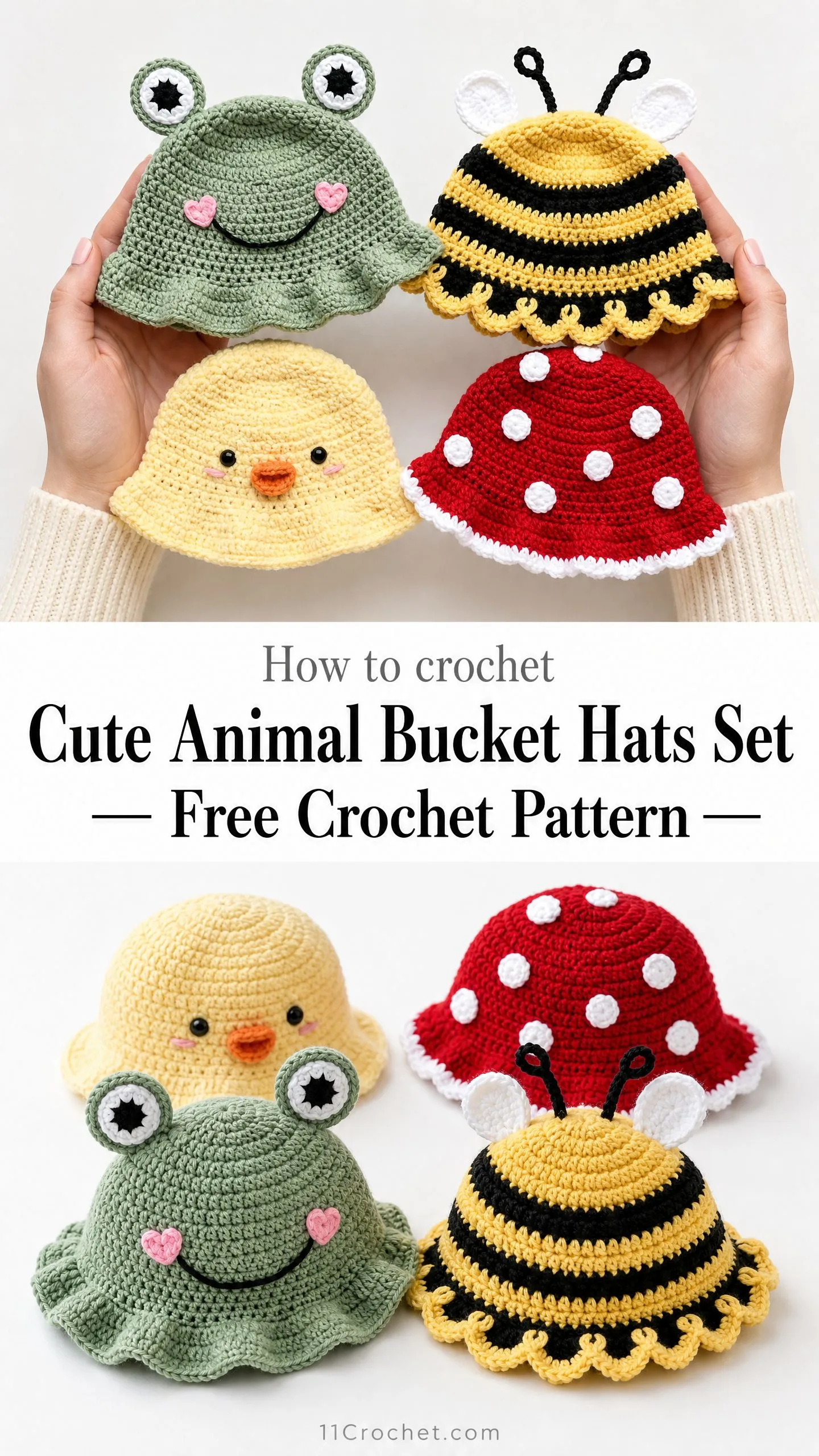 Cute Animal Bucket Hats Set Free Crochet Pattern