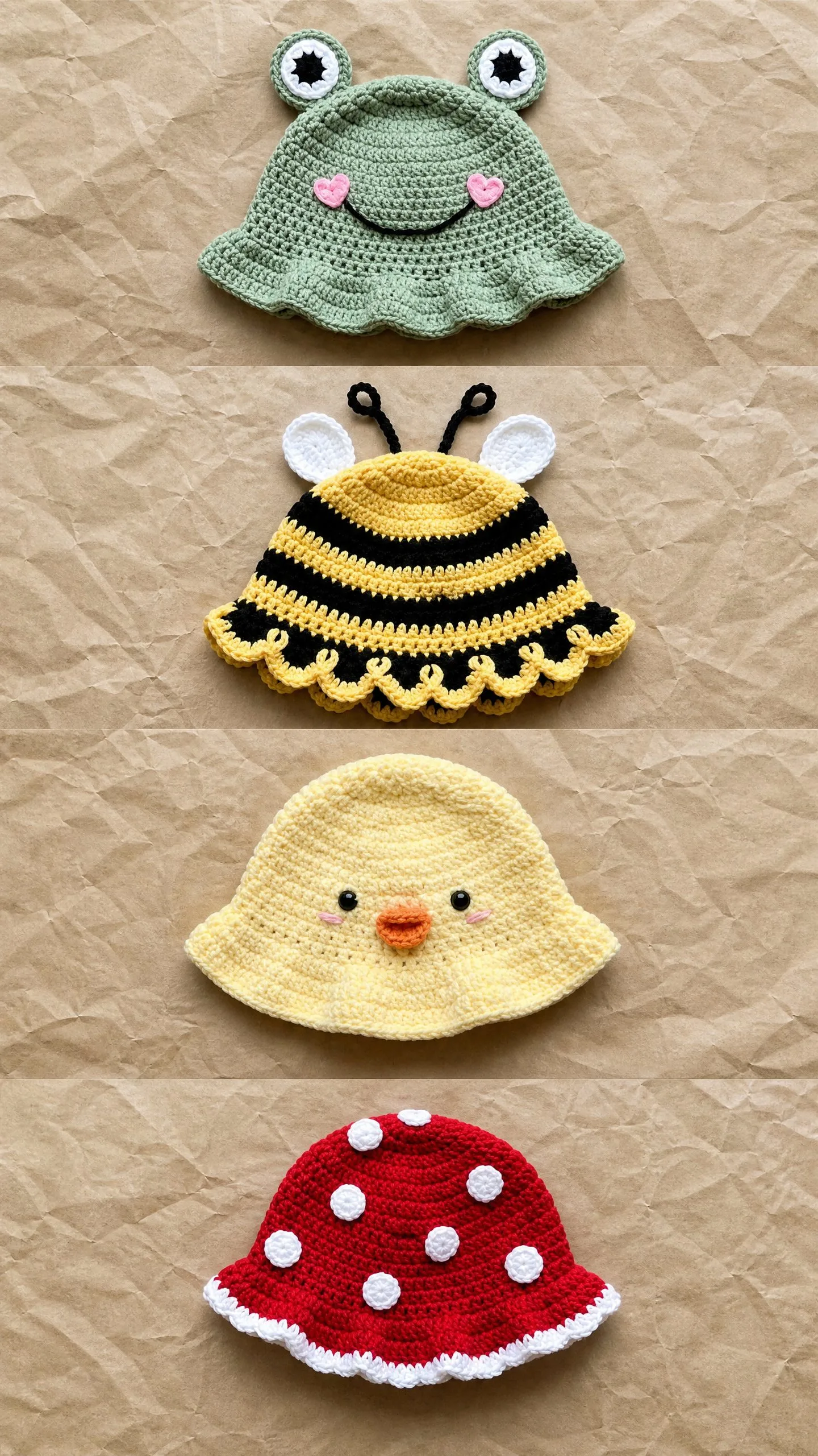 Cute Animal Bucket Hats Set Free Crochet Pattern