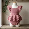 Dusty Rose Ruffle Baby Romper Free Crochet Pattern