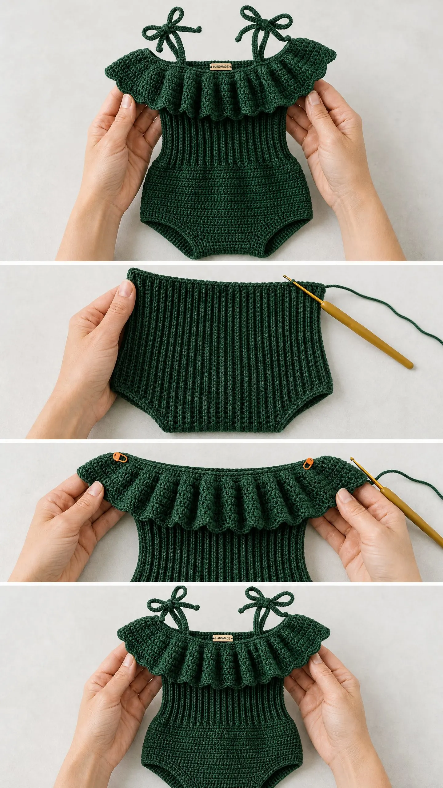 Forest Green Ruffle Romper Free Crochet Pattern