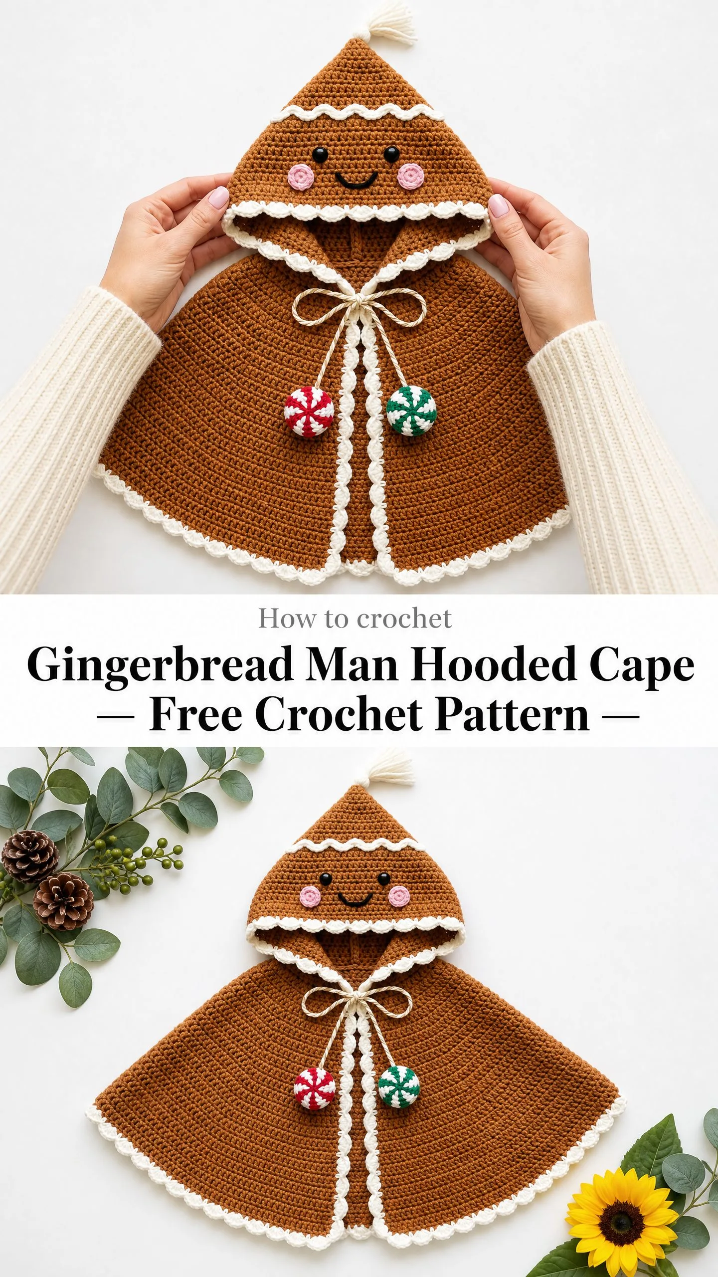 Gingerbread Man Hooded Cape Free Crochet Pattern