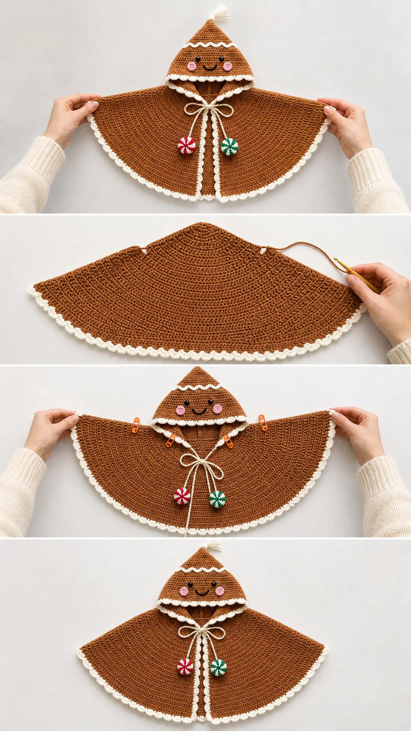 Gingerbread Man Hooded Cape Free Crochet Pattern
