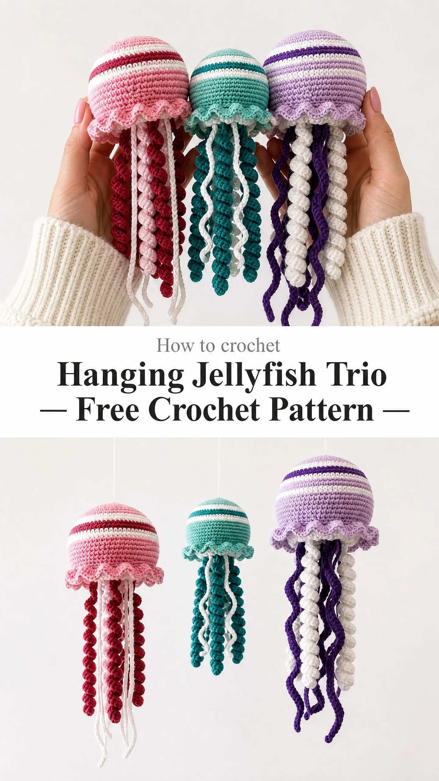 Hanging Jellyfish Trio Free Crochet Pattern
