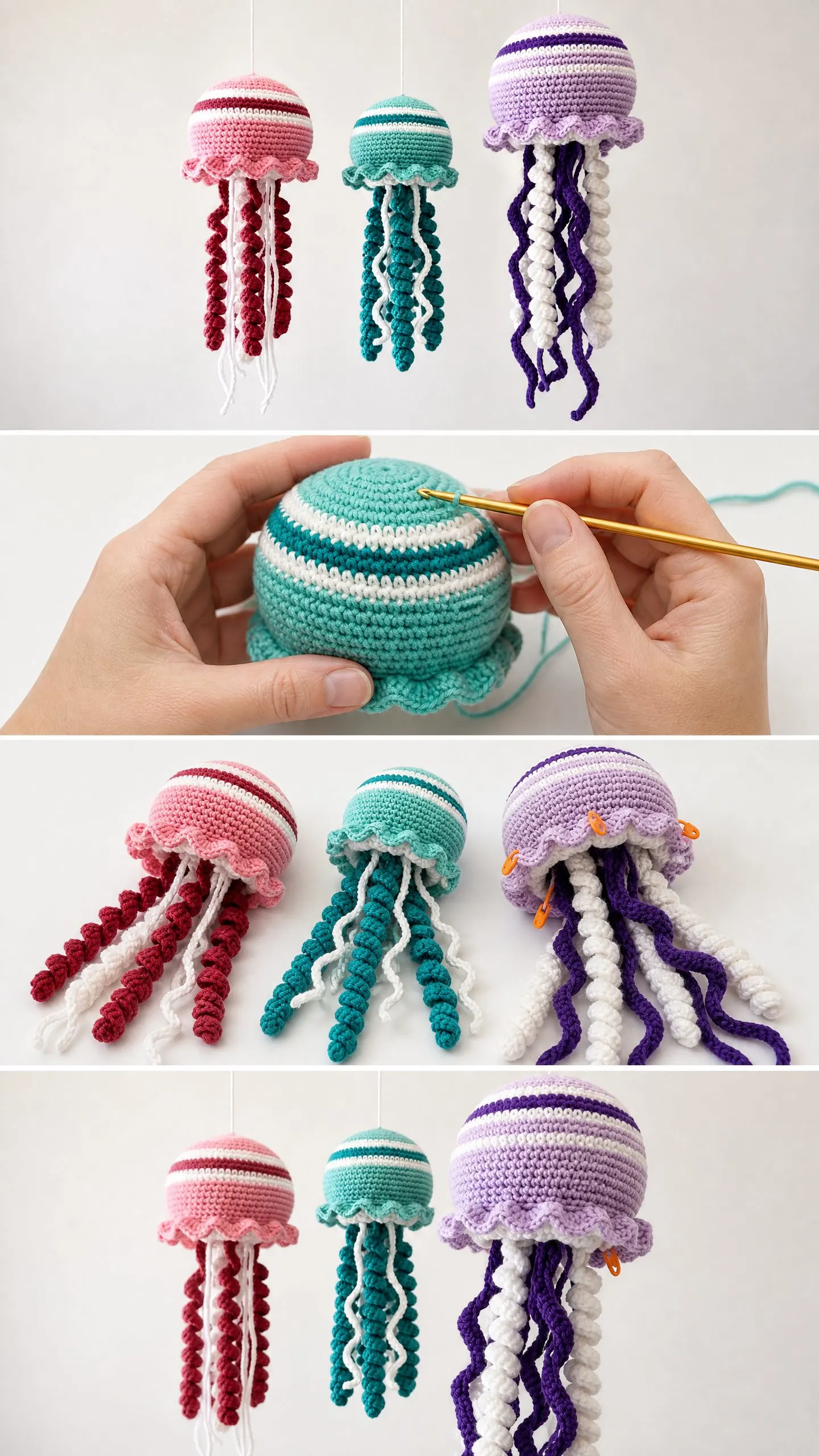Hanging Jellyfish Trio Free Crochet Pattern