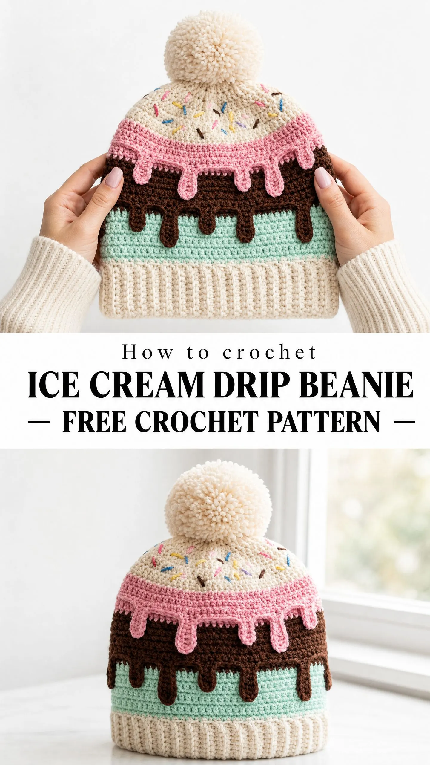 Ice Cream Drip Beanie Free Crochet Pattern