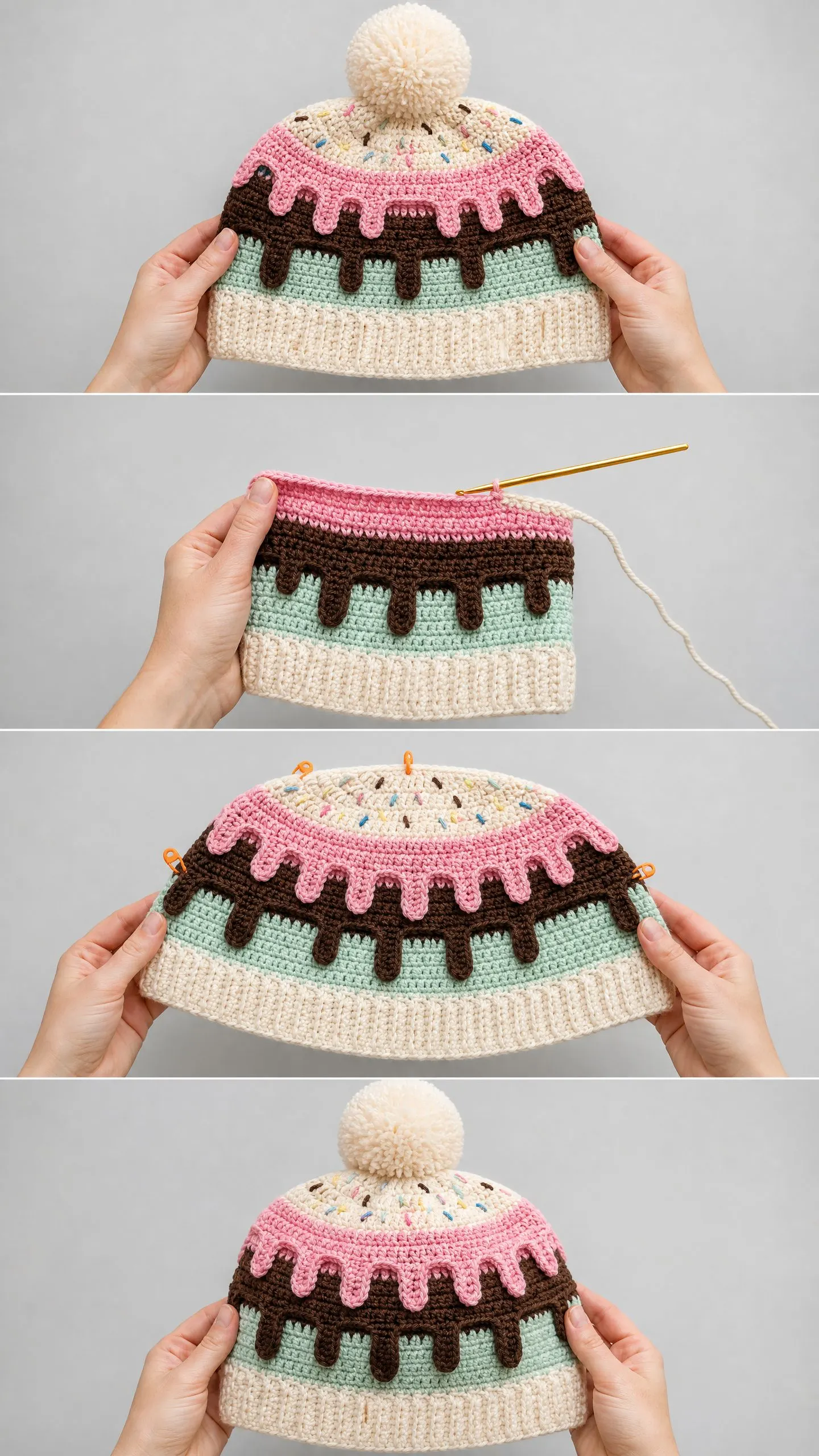 Ice Cream Drip Beanie Free Crochet Pattern