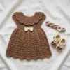 Mocha Ruffle Baby Dress Set Free Crochet Pattern