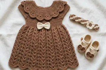 Mocha Ruffle Baby Dress Set Free Crochet Pattern