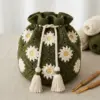 Olive Daisy Drawstring Pouch Free Crochet Pattern