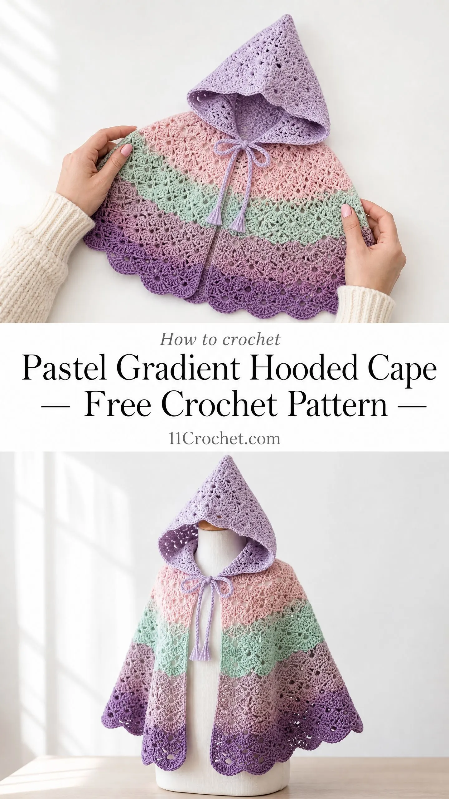 Pastel Gradient Hooded Cape Free Crochet Pattern